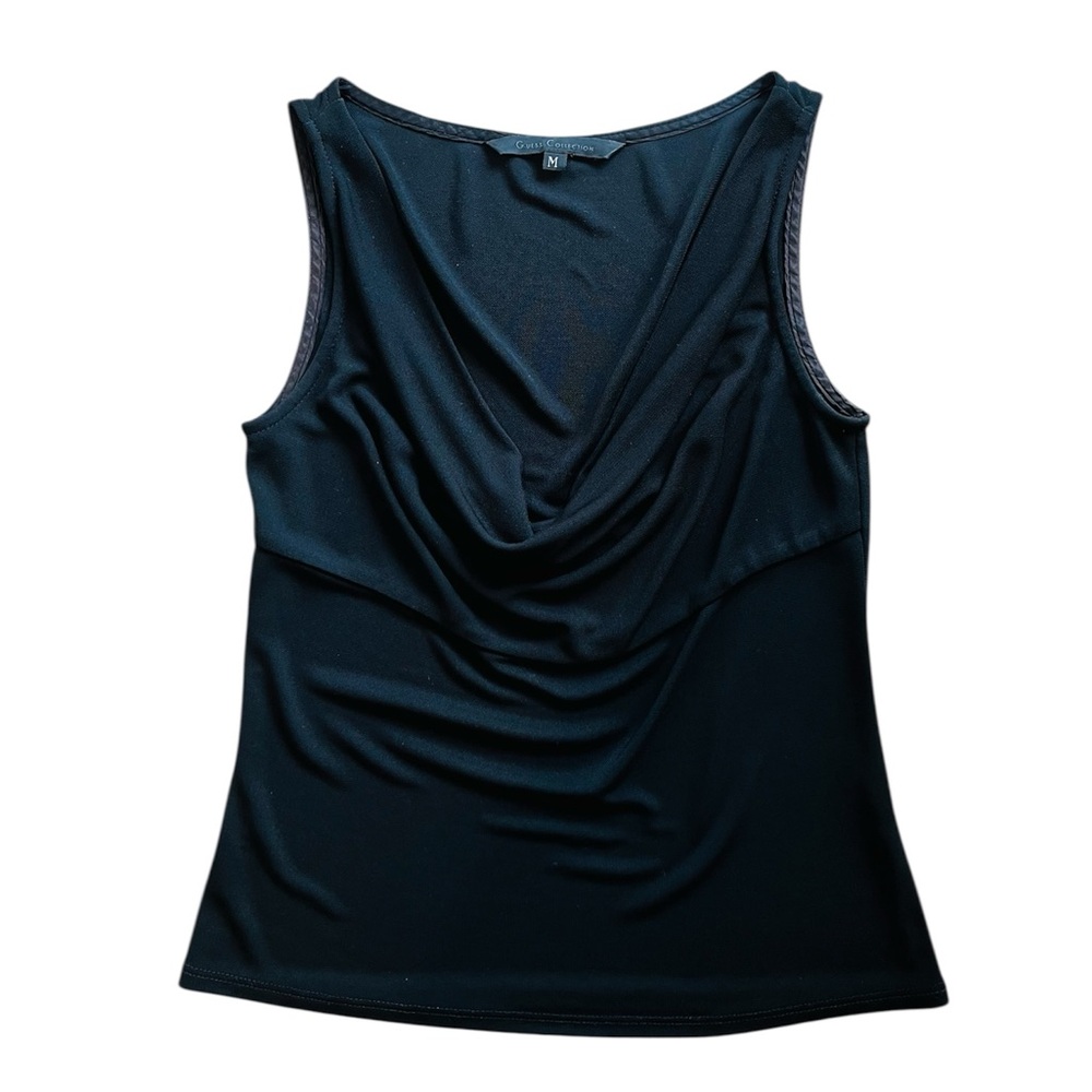 Guess Black Ruched Tank Top with Cowl Neckline